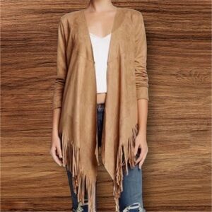 Zara Basic Beige Western Fringe Cardigan Size Small EUC